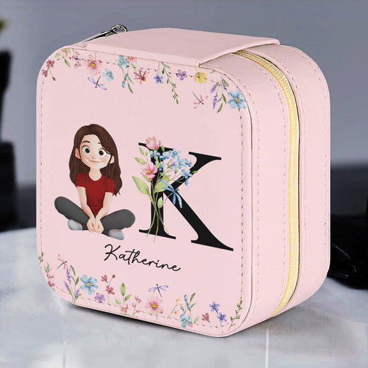 Initial Name With Floral - Personalized Jewelry Box
