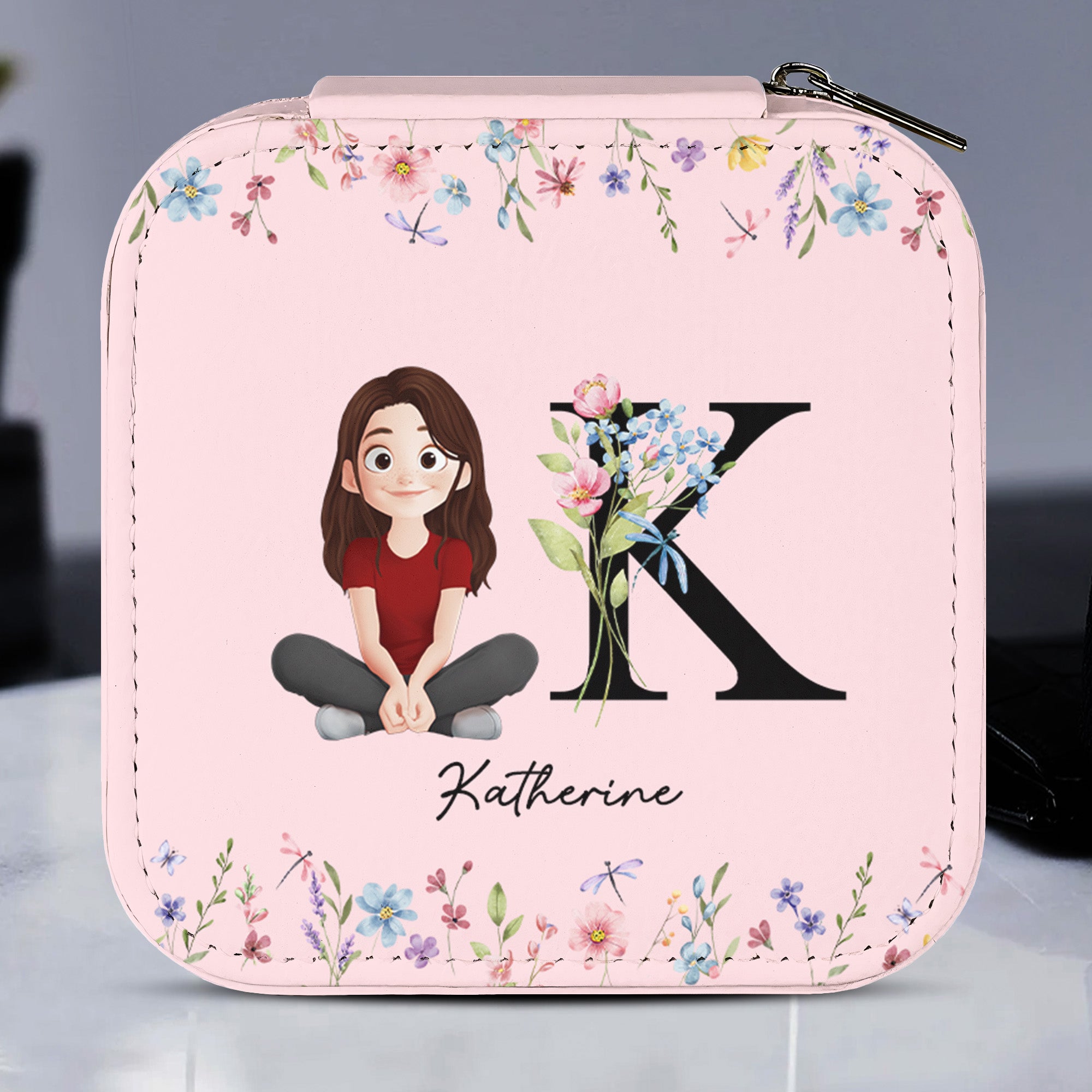 Initial Name With Floral - Personalized Jewelry Box