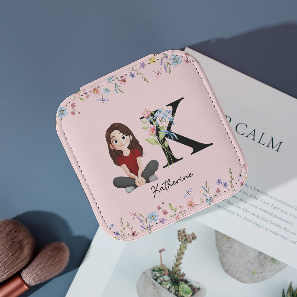 Initial Name With Floral - Personalized Jewelry Box