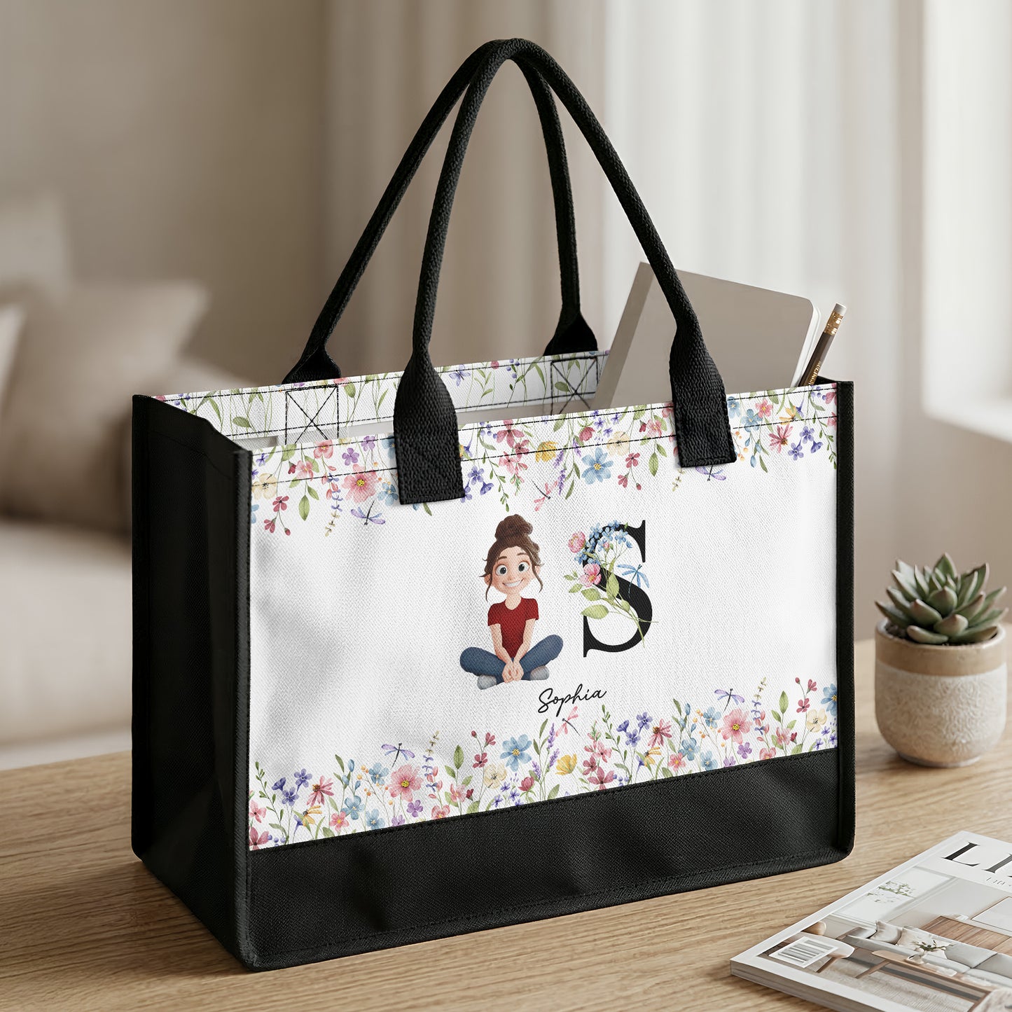 Initial-Name-With-Floral--Personalized-Canvas-Tote-Bag-2