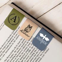 Initials Bookmark Reader Gift For Him, Her - Personalized Leather Magnetic Bookmark