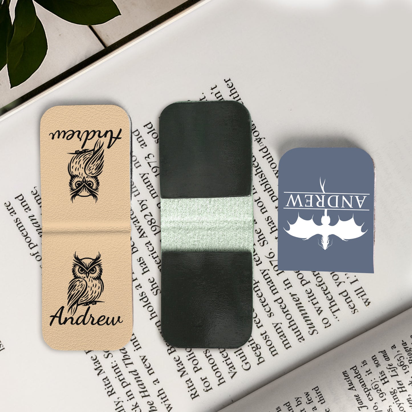 Initials Bookmark Reader Gift For Him, Her - Personalized Leather Magnetic Bookmark