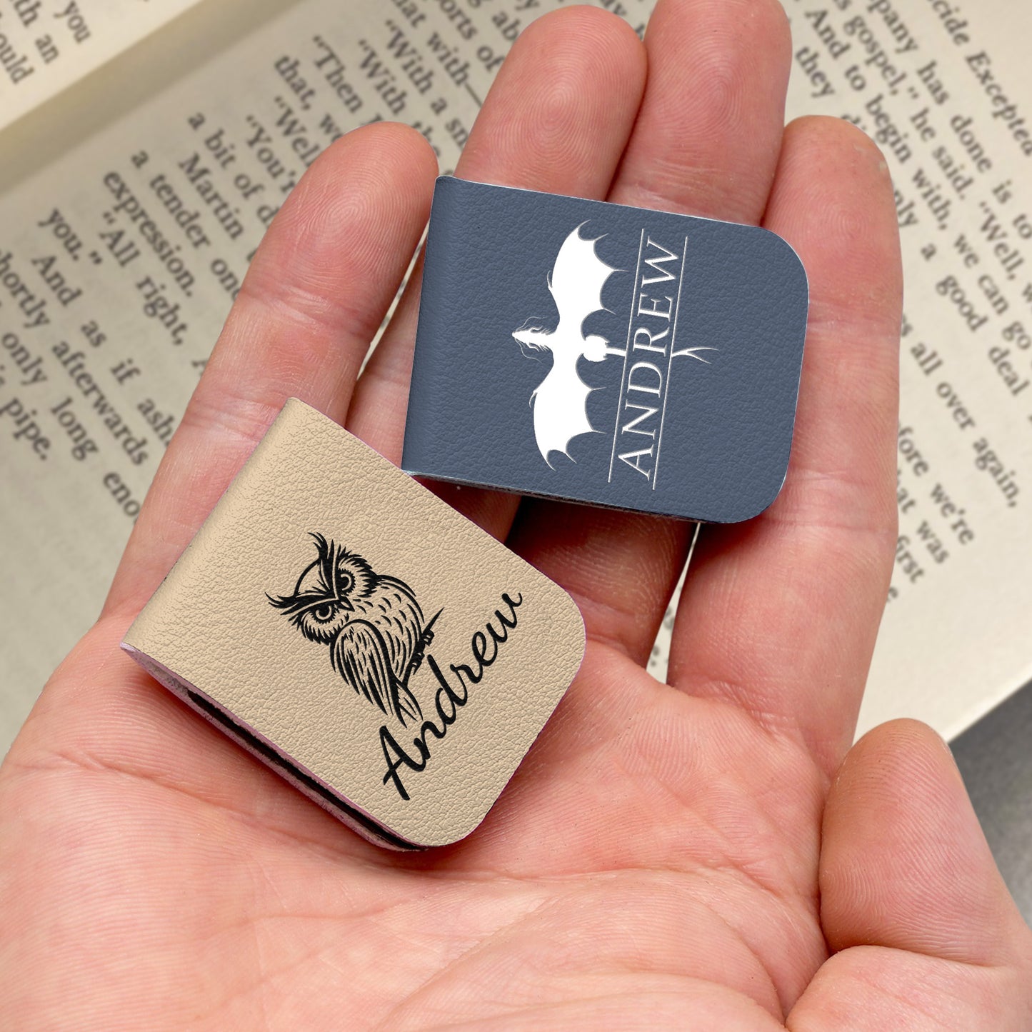 Initials Bookmark Reader Gift For Him, Her - Personalized Leather Magnetic Bookmark