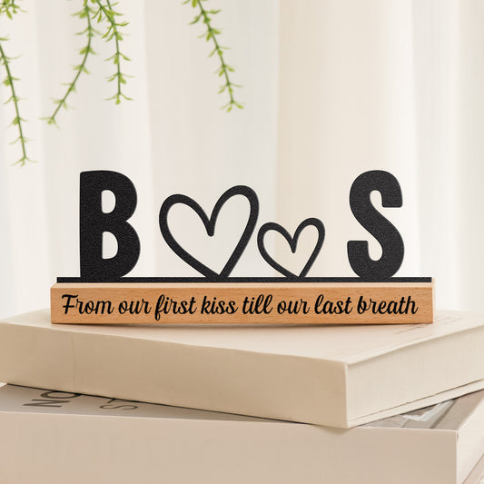 Initials & Heart, Love Forever & Always - Personalized Metal Desk Silhouette Sculpture