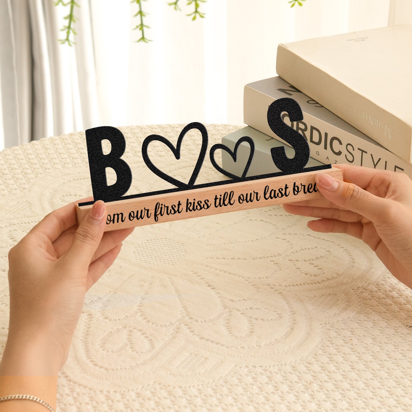 Initials & Heart, Love Forever & Always - Personalized Metal Desk Silhouette Sculpture