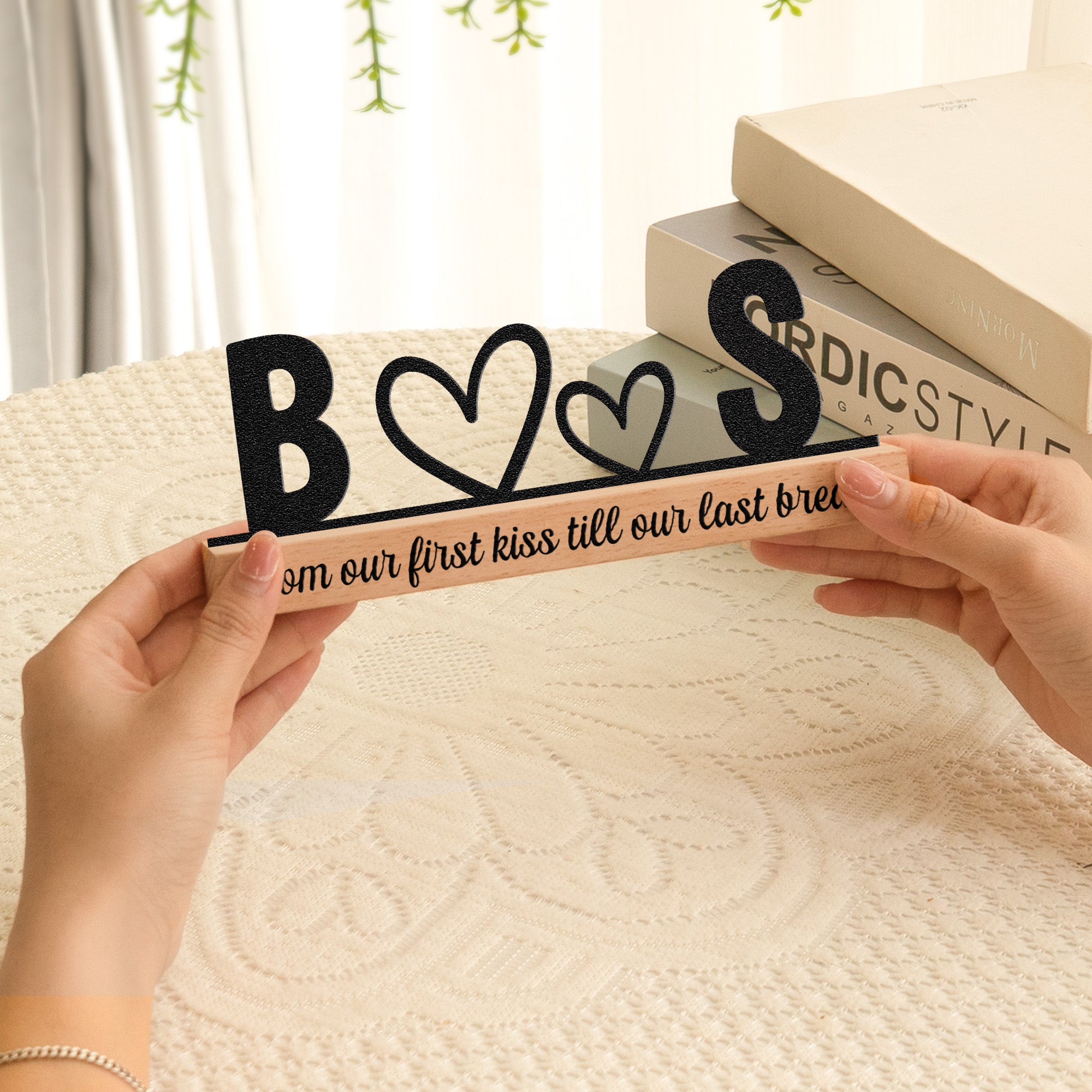 Initials & Heart, Love Forever & Always - Personalized Metal Desk Silhouette Sculpture