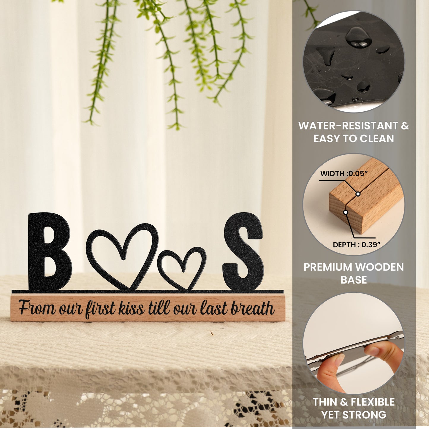 Initials & Heart, Love Forever & Always - Personalized Metal Desk Silhouette Sculpture