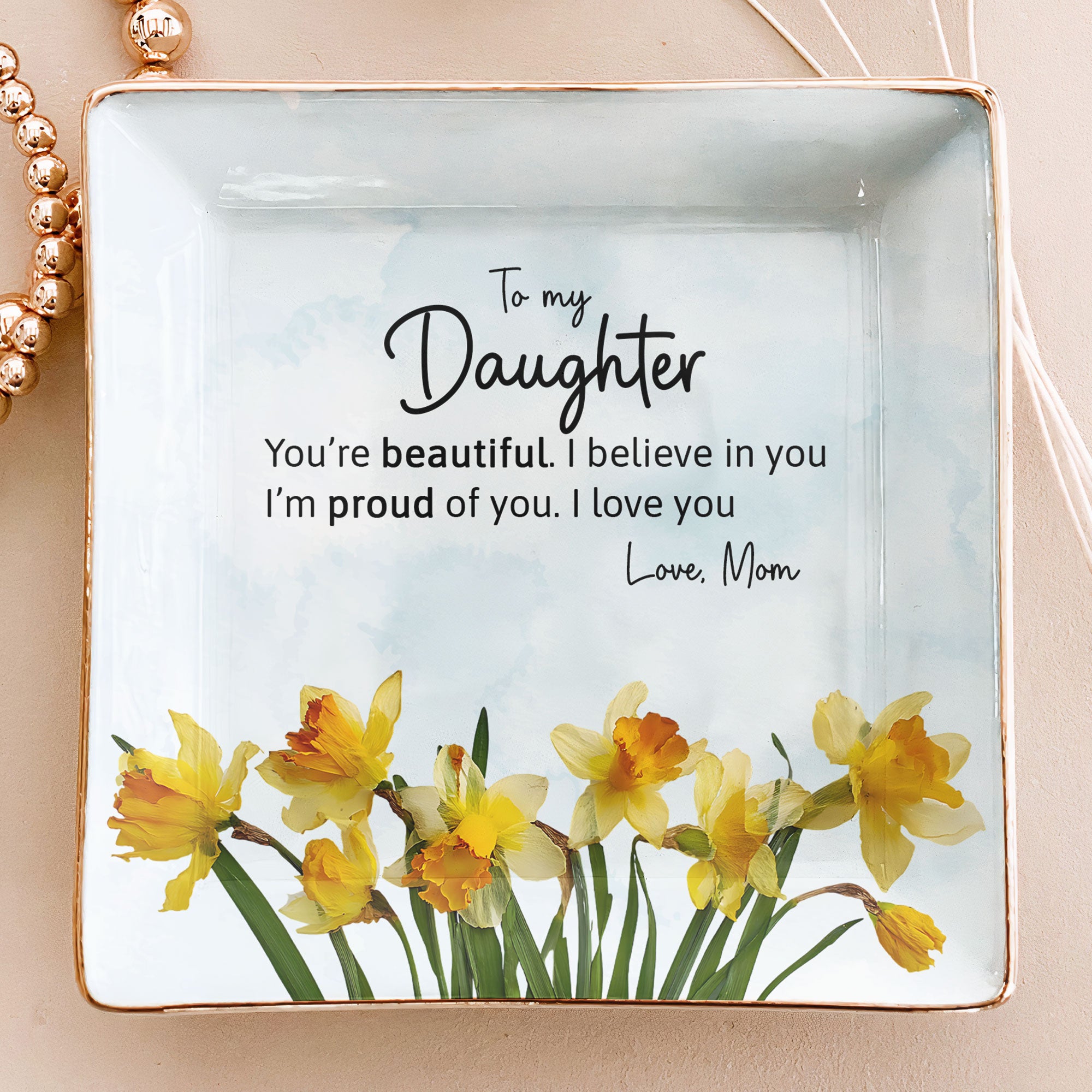 Inspirational Gift For Her Faux Pressed Birth Flower - Personalized Jewelry Dish