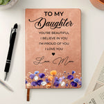 Inspirational Gift For Her Faux Pressed Birth Flower - Personalized Leather Journal