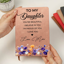 Inspirational Gift For Her Faux Pressed Birth Flower - Personalized Leather Journal