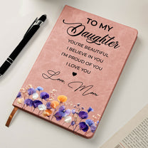Inspirational Gift For Her Faux Pressed Birth Flower - Personalized Leather Journal