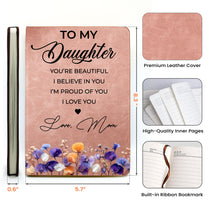 Inspirational Gift For Her Faux Pressed Birth Flower - Personalized Leather Journal
