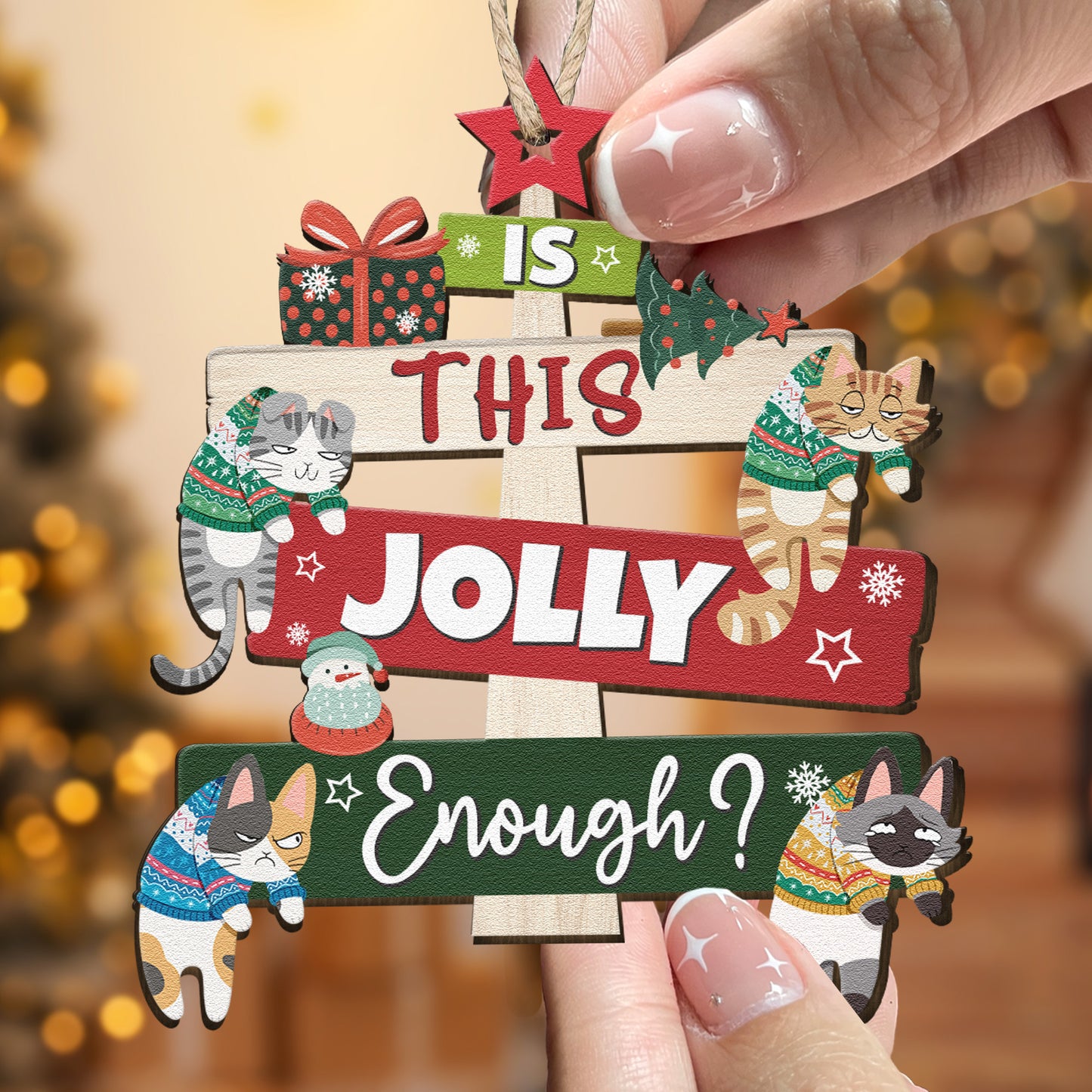 Is This Jolly Enough? Christmas Gift For Cat Lovers - Personalized Wooden Ornament