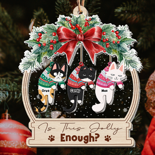 Is This Jolly Enough Funny Hanging Cat - Personalized Wood And Acrylic Ornament