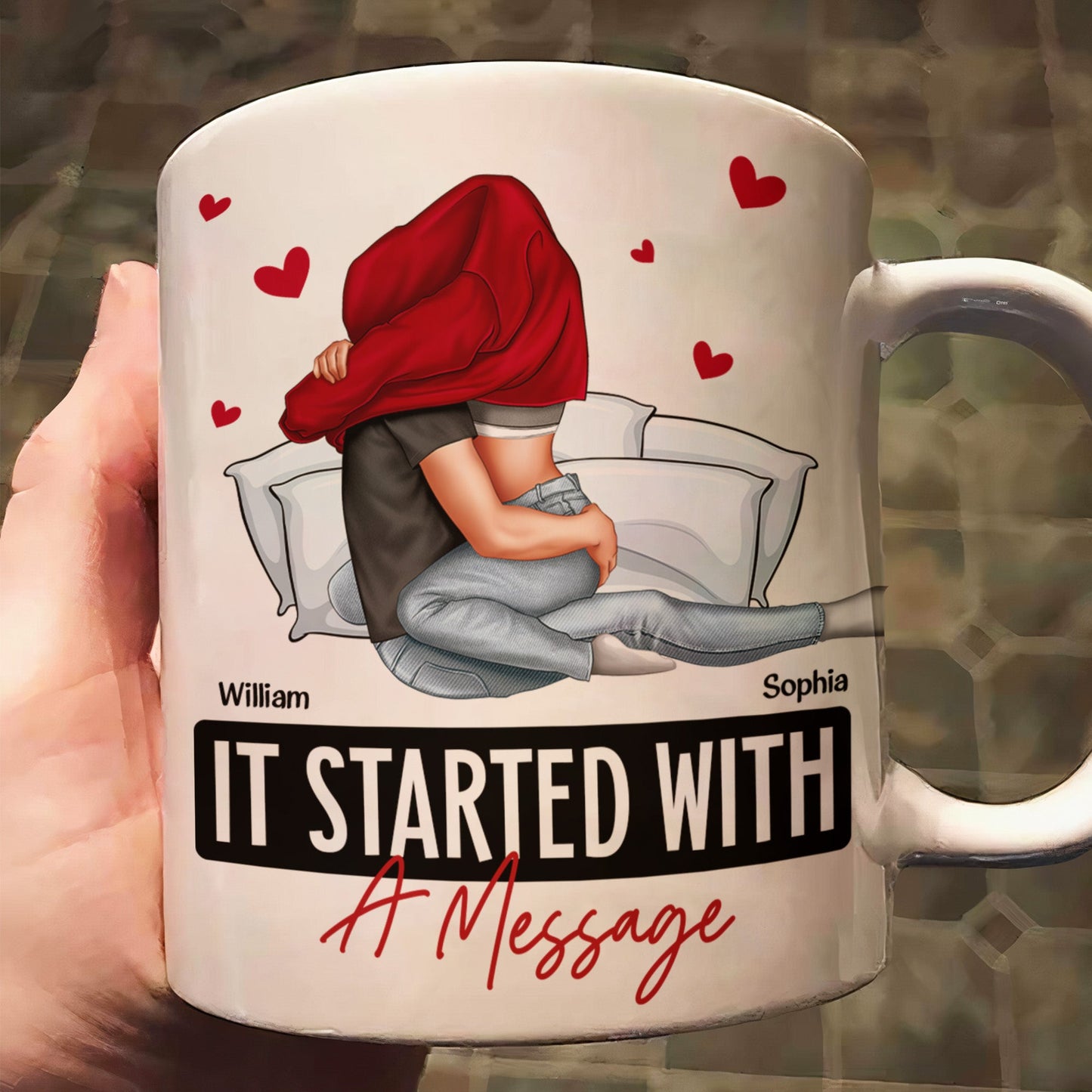 It Started With A Message Romantic Couples - Personalized Mug - Anniversary Gifts For Her, Him