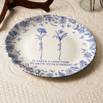 It Takes A Long Time To Grow An Old Friend - Custom Birth Flower Toile De Jouy - Personalized Ceramic Plate