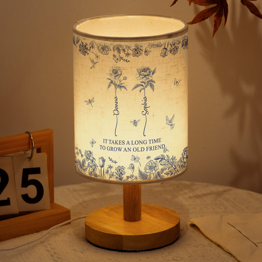 It Takes A Long Time To Grow An Old Friend - Custom Birth Flower Toile De Jouy - Personalized Fabric Lamp