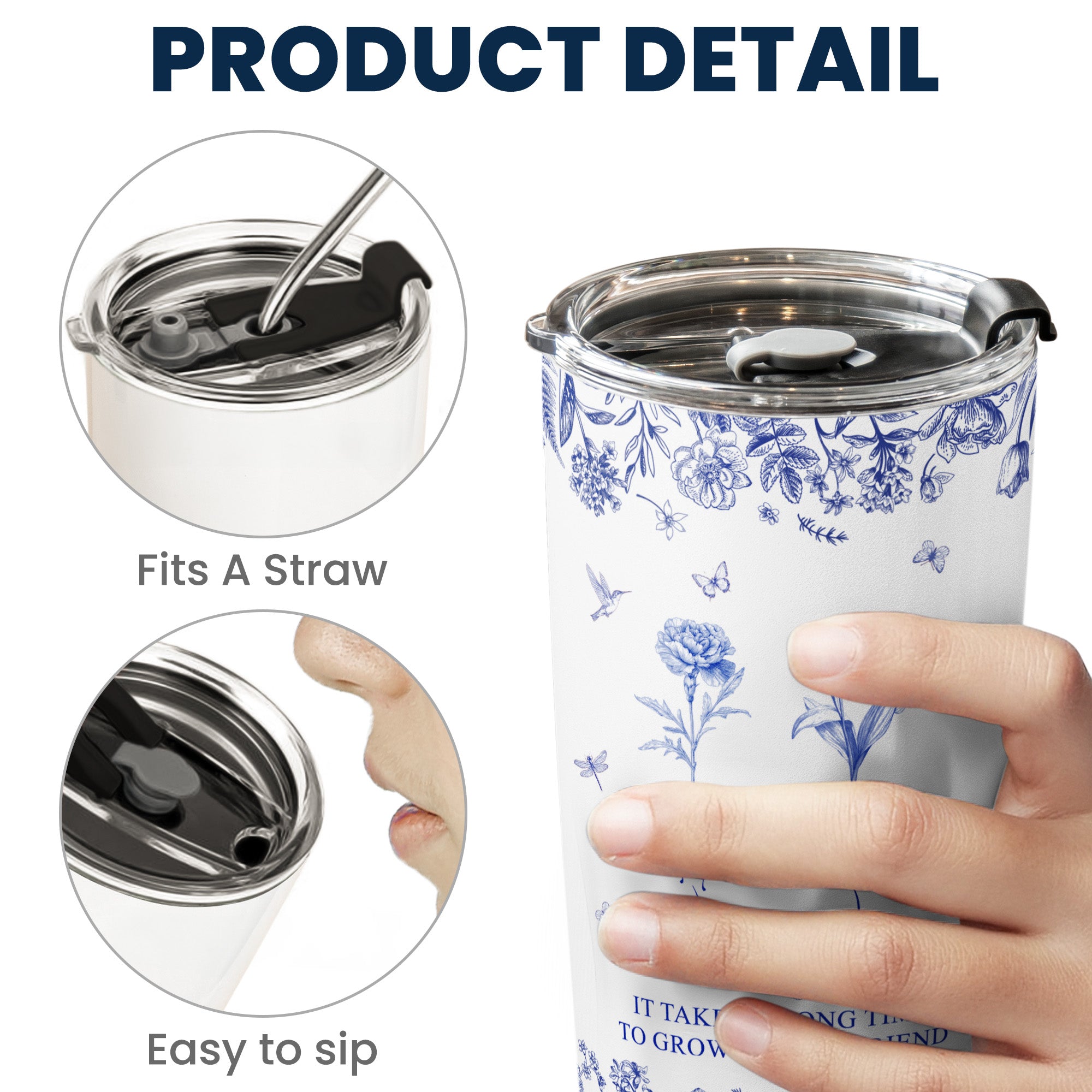 It Takes A Long Time To Grow An Old Friend Custom Birth Flower Toile De Jouy - Personalized Tumbler Cup - Christmas Gift For Friend