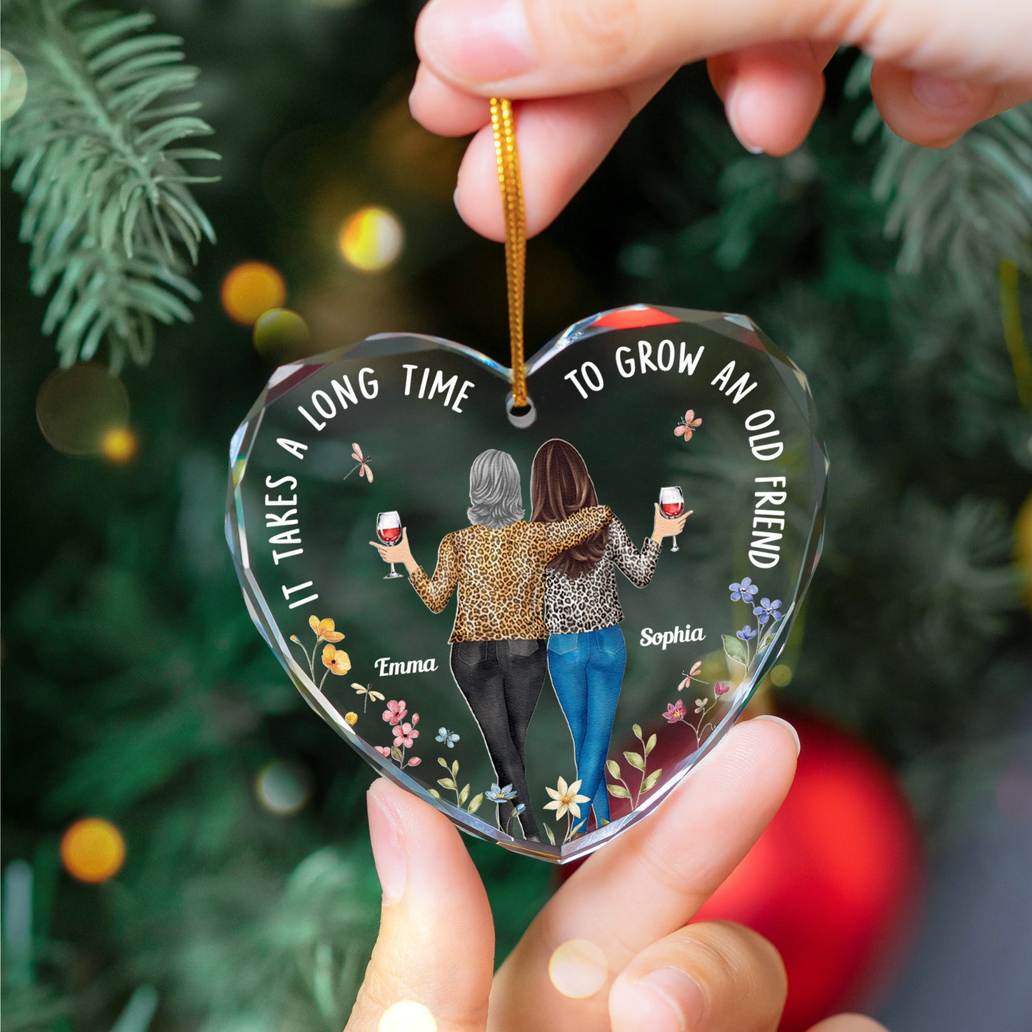It Takes A Long Time To Grow An Old Friend - Personalized Heart Glass Ornament