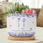 It Takes A Long Time To Grow Old Friends - Toile De Jouy Custom Birth Flower - Personalized Ceramic Plant Pot With Tray - Gift For Friend
