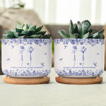 It Takes A Long Time To Grow Old Friends - Toile De Jouy Custom Birth Flower - Personalized Ceramic Plant Pot With Tray - Gift For Friend