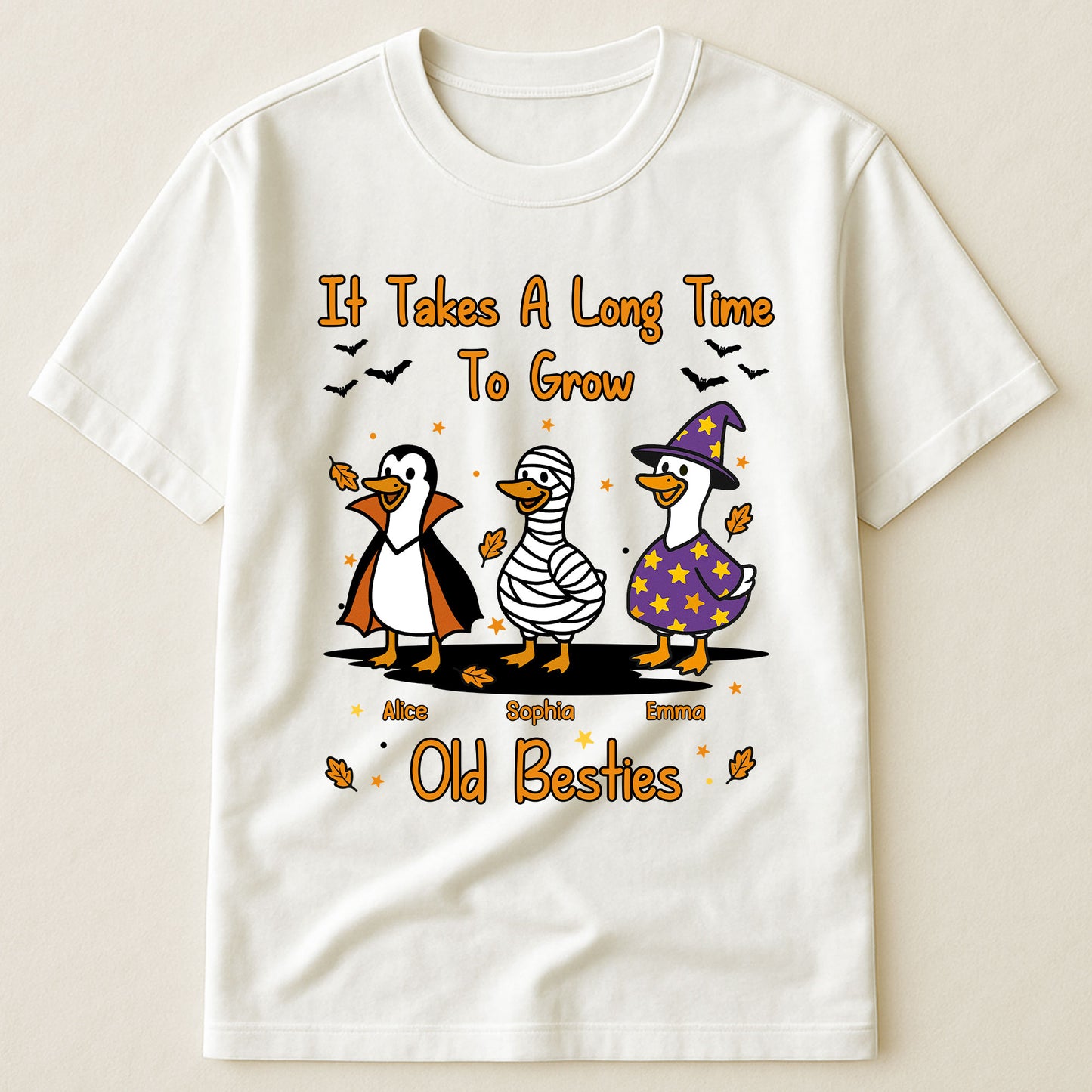 It Takes A Long Time To Grow Old Friends, Besties Halloween Goose - Personalized Shirt