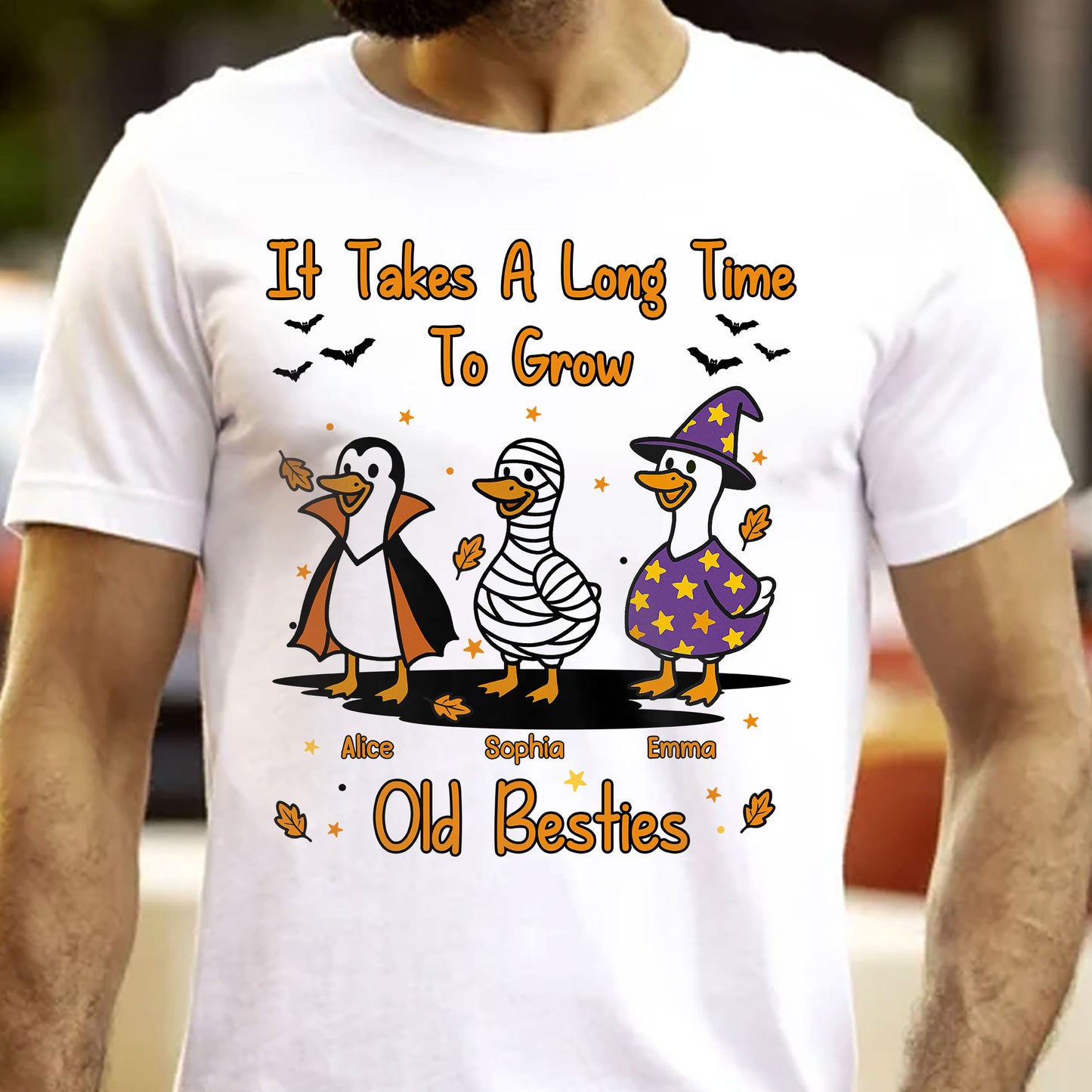 It Takes A Long Time To Grow Old Friends, Besties Halloween Goose - Personalized Shirt