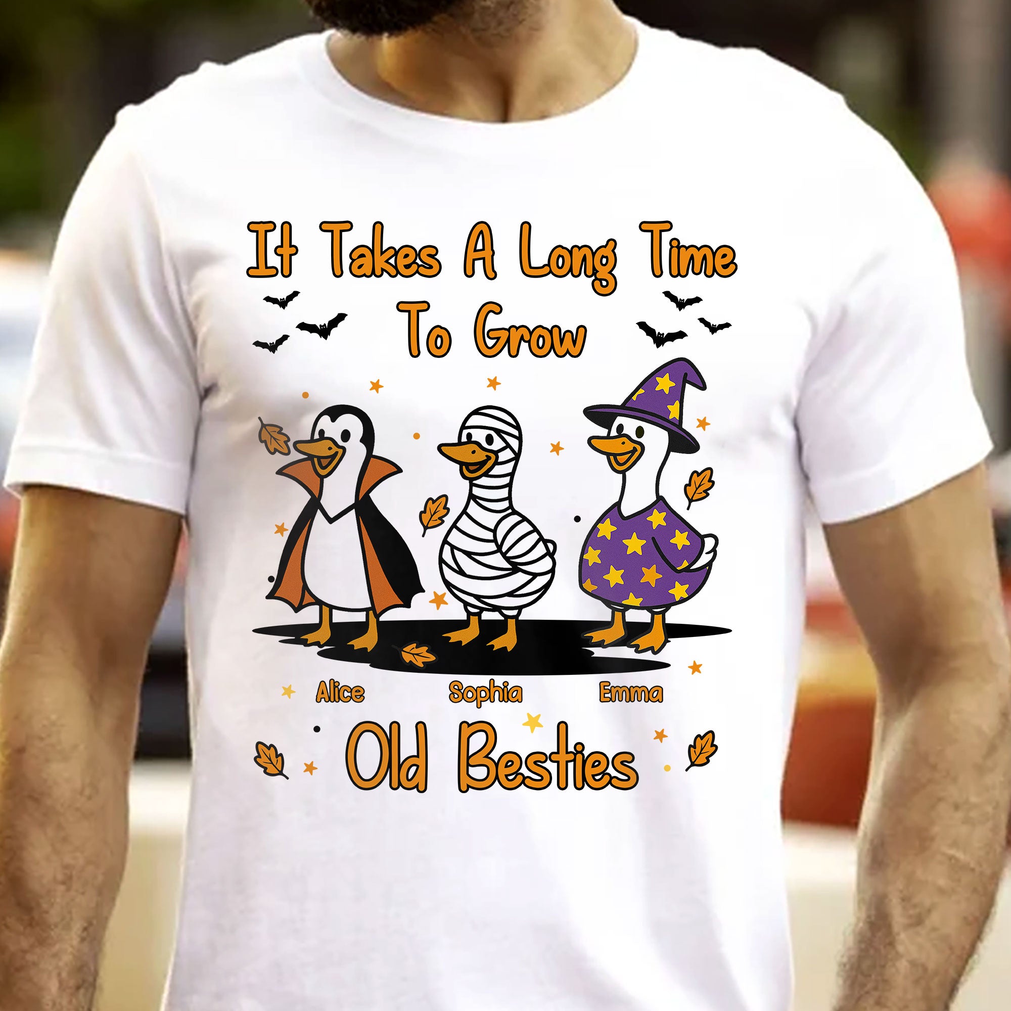 It Takes A Long Time To Grow Old Friends, Besties Halloween Goose - Personalized Shirt