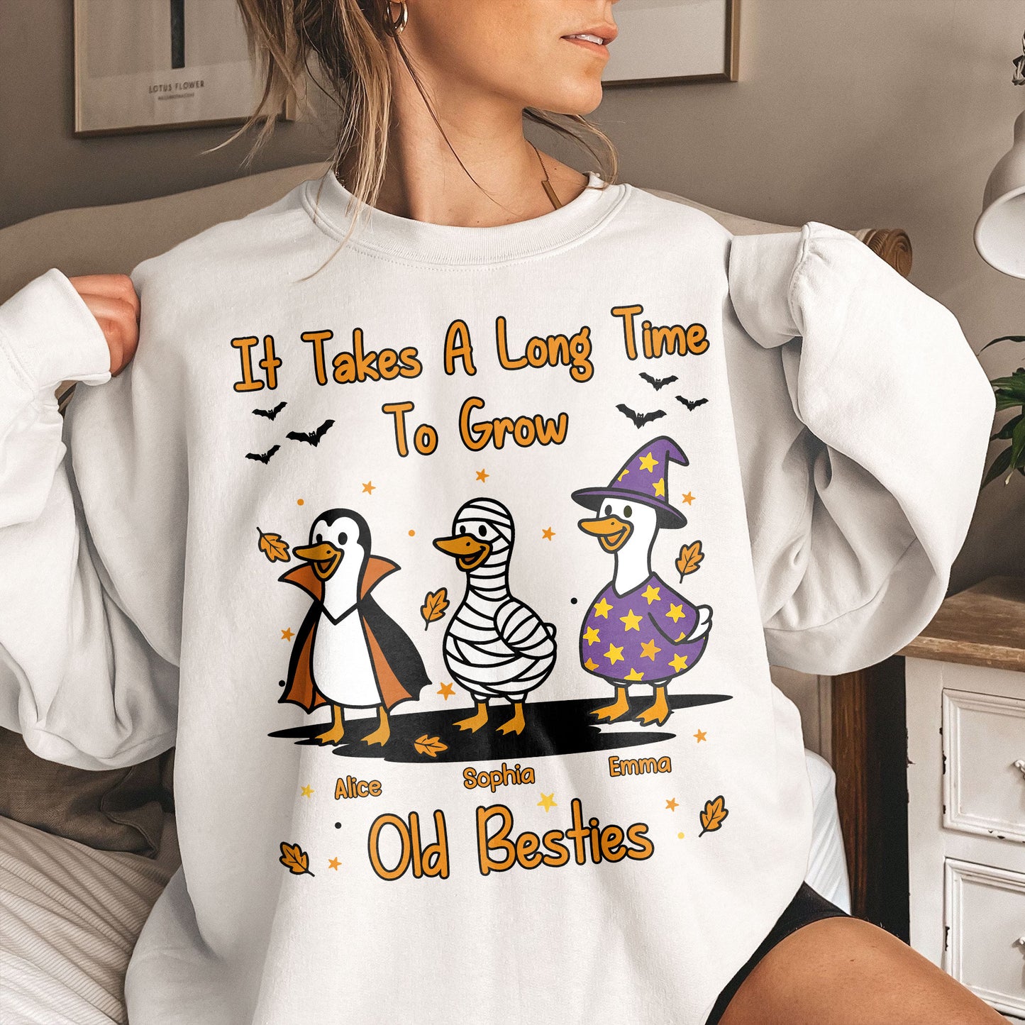 It Takes A Long Time To Grow Old Friends, Besties Halloween Goose - Personalized Shirt