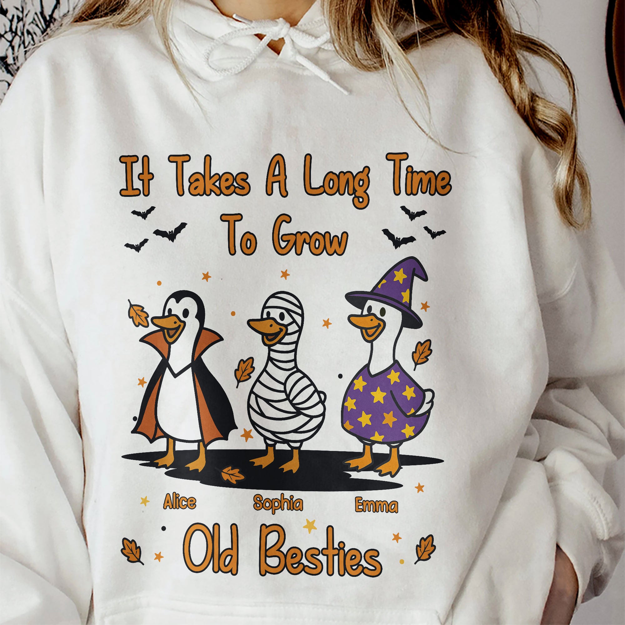 It Takes A Long Time To Grow Old Friends, Besties Halloween Goose - Personalized Shirt