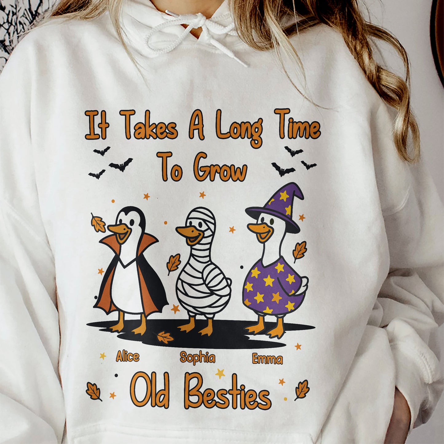 It Takes A Long Time To Grow Old Friends, Besties Halloween Goose - Personalized Shirt