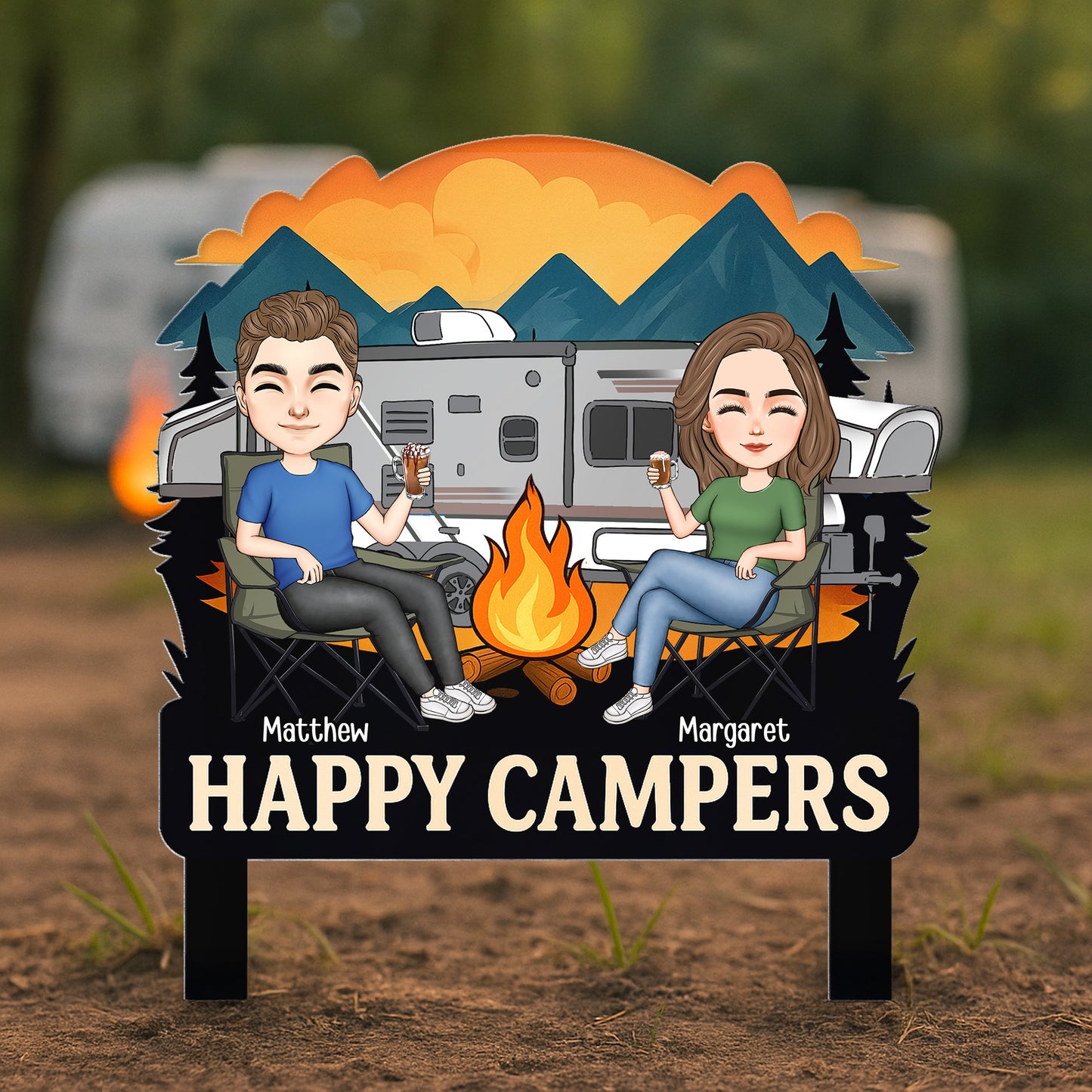 Happy Campers Welcome To Our Campsite - Personalized Metal Garden Stake