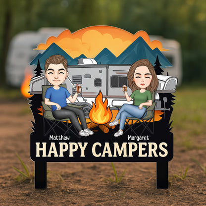 Happy Campers Welcome To Our Campsite - Personalized Metal Garden Stake