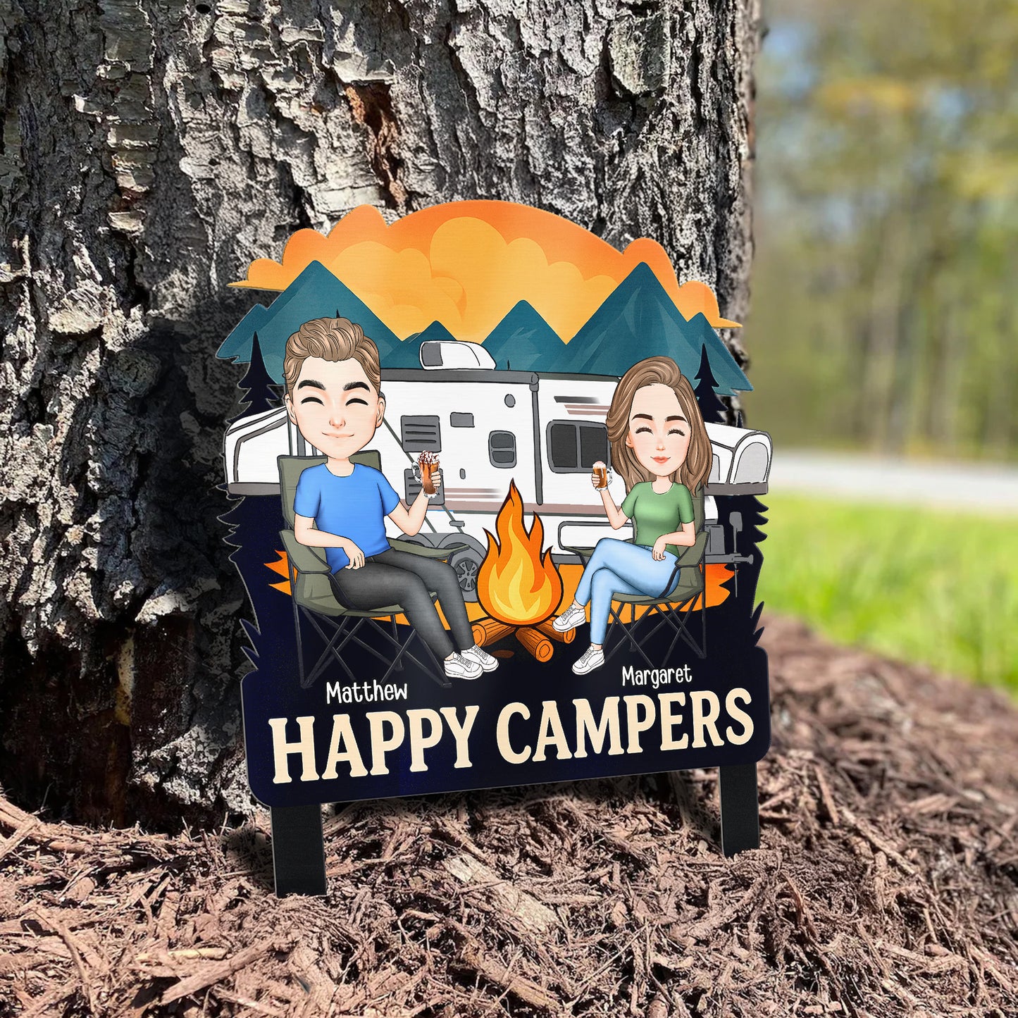Happy Campers Welcome To Our Campsite - Personalized Metal Garden Stake