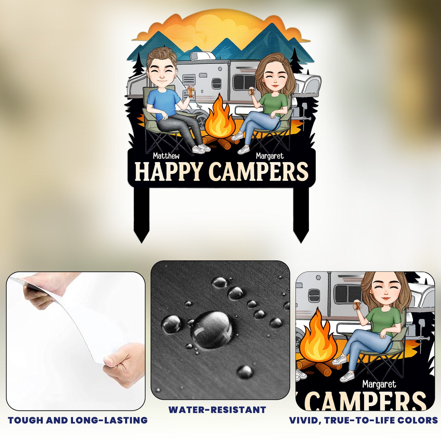 Happy Campers Welcome To Our Campsite - Personalized Metal Garden Stake