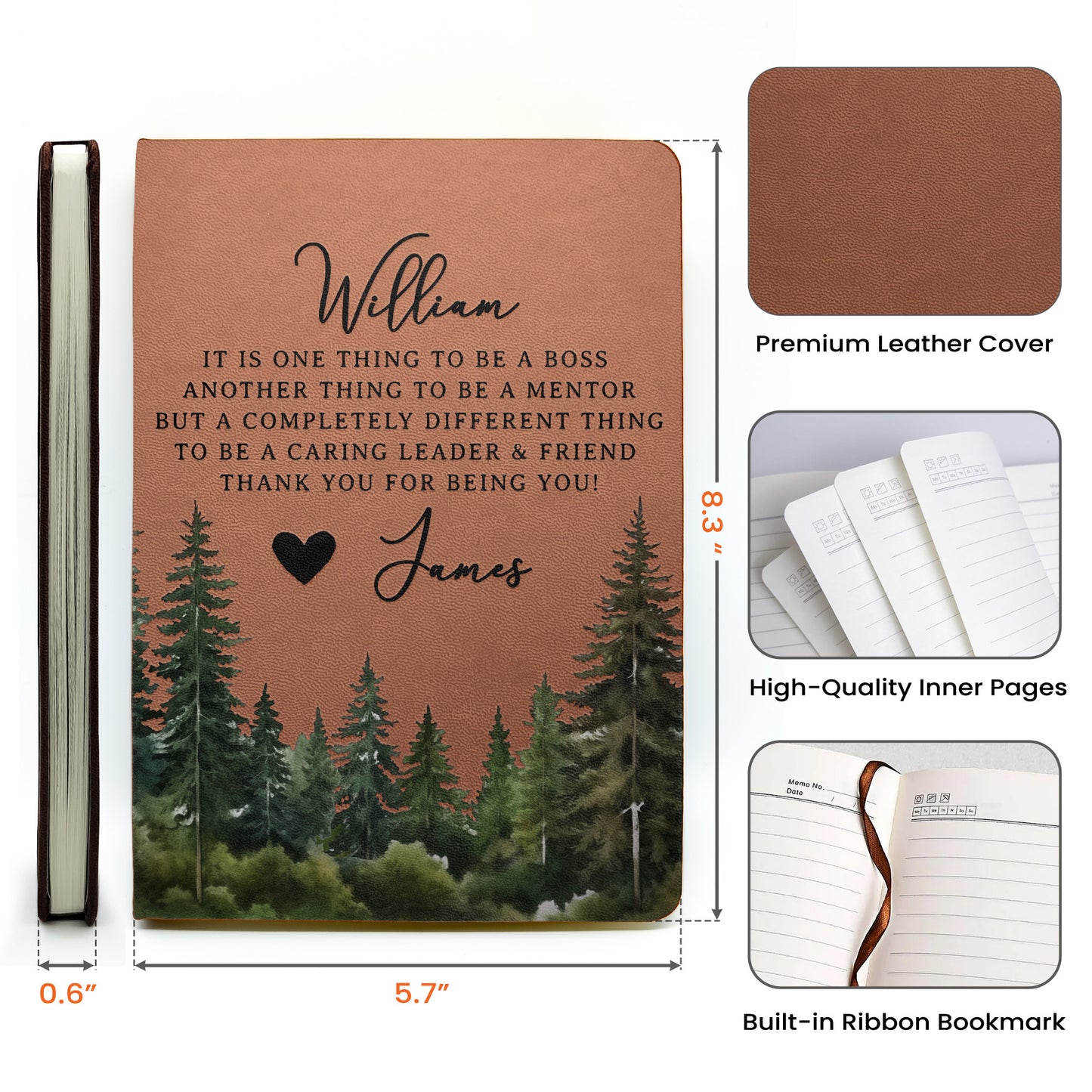 It Takes A Village Thank You Gift For Teacher Appreciation, Coworkers, Boss, Team - Personalized Leather Journal