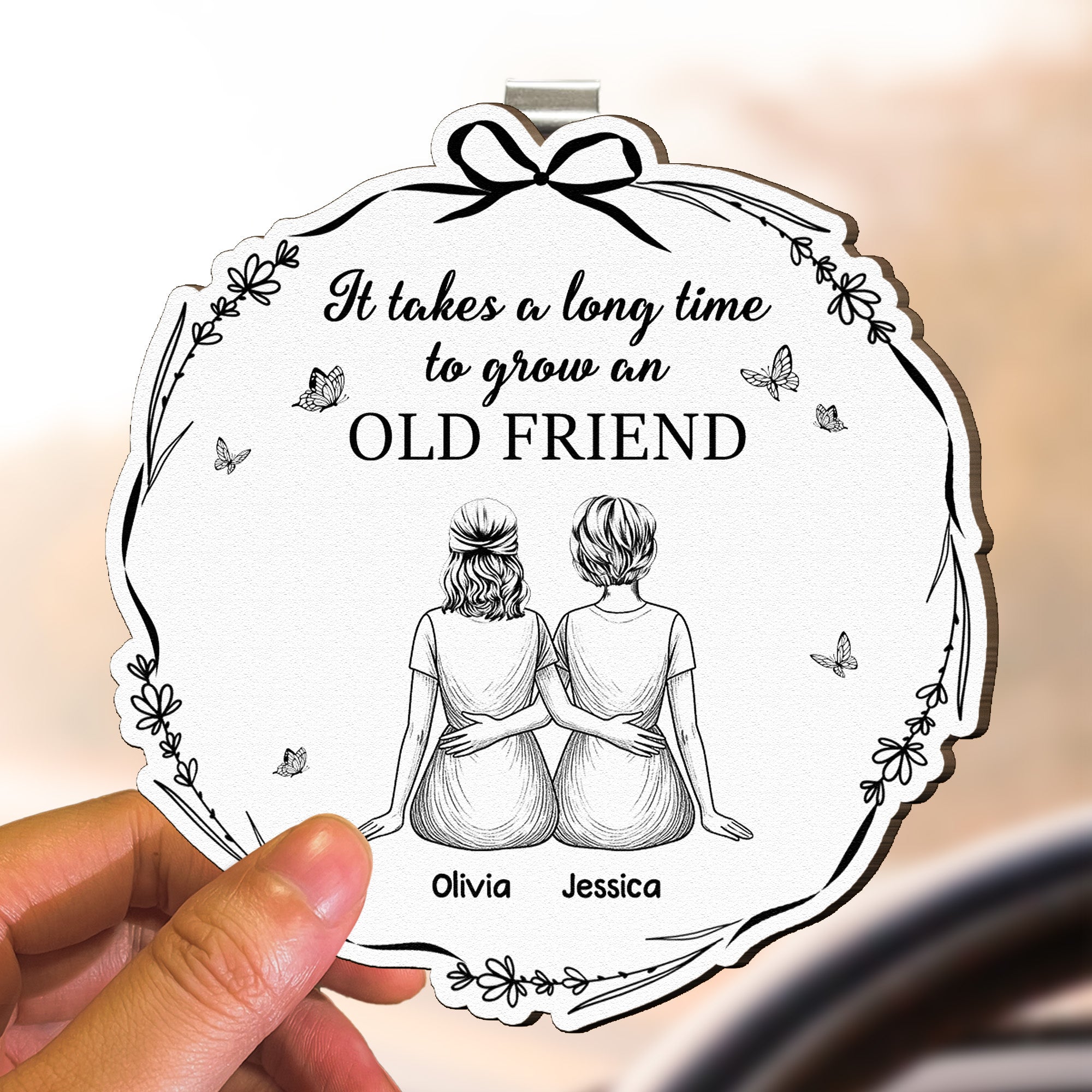 It Takes Long Time To Grow Old Friends - Personalized Wooden Car Visor Clip