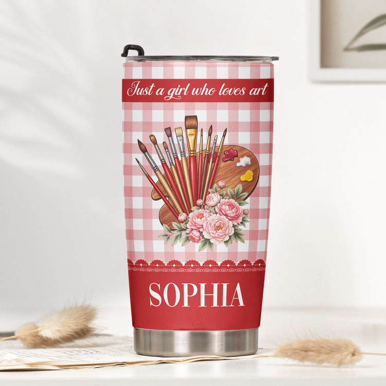 It'S-A-Good-Day-To-Make-Art-Gift,-Custom-Name-&-Birth-Flower-Gift-For-Artist,-Painter-Personalized-Tumbler-1