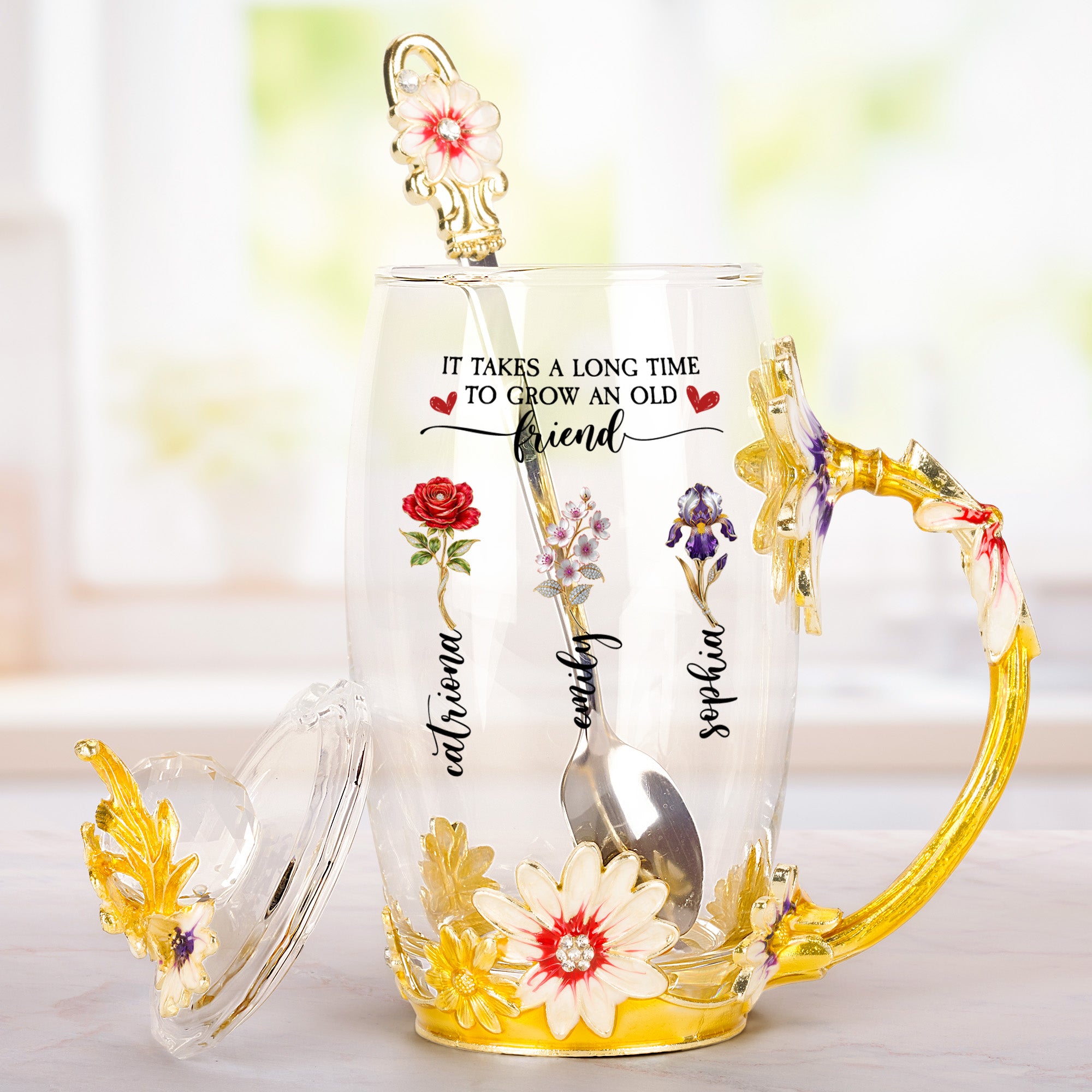 It-Takes-A-Long-Time-To-Grow-An-Old-Friend-Personalized-Glass-Cup-2