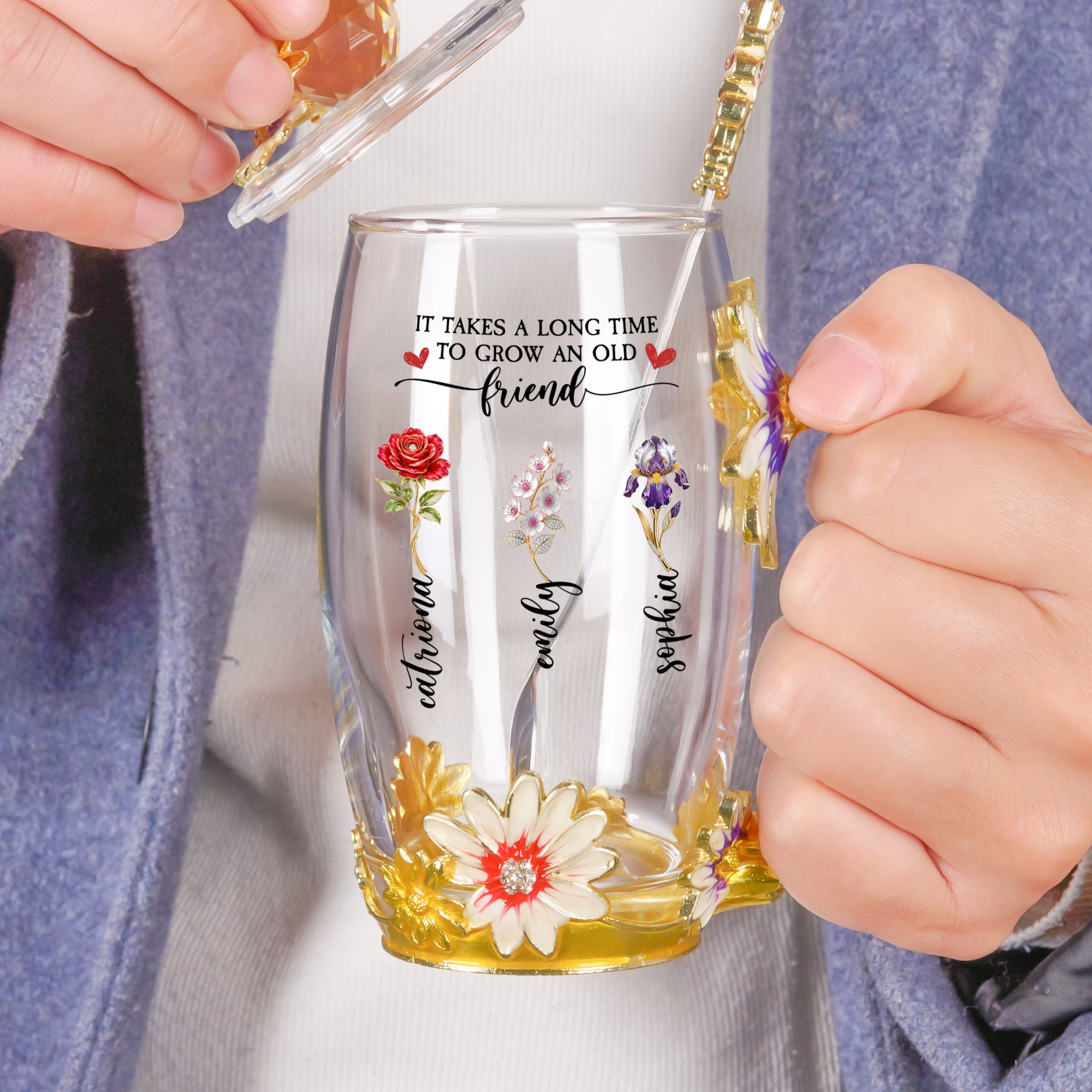 It-Takes-A-Long-Time-To-Grow-An-Old-Friend-Personalized-Glass-Cup-4
