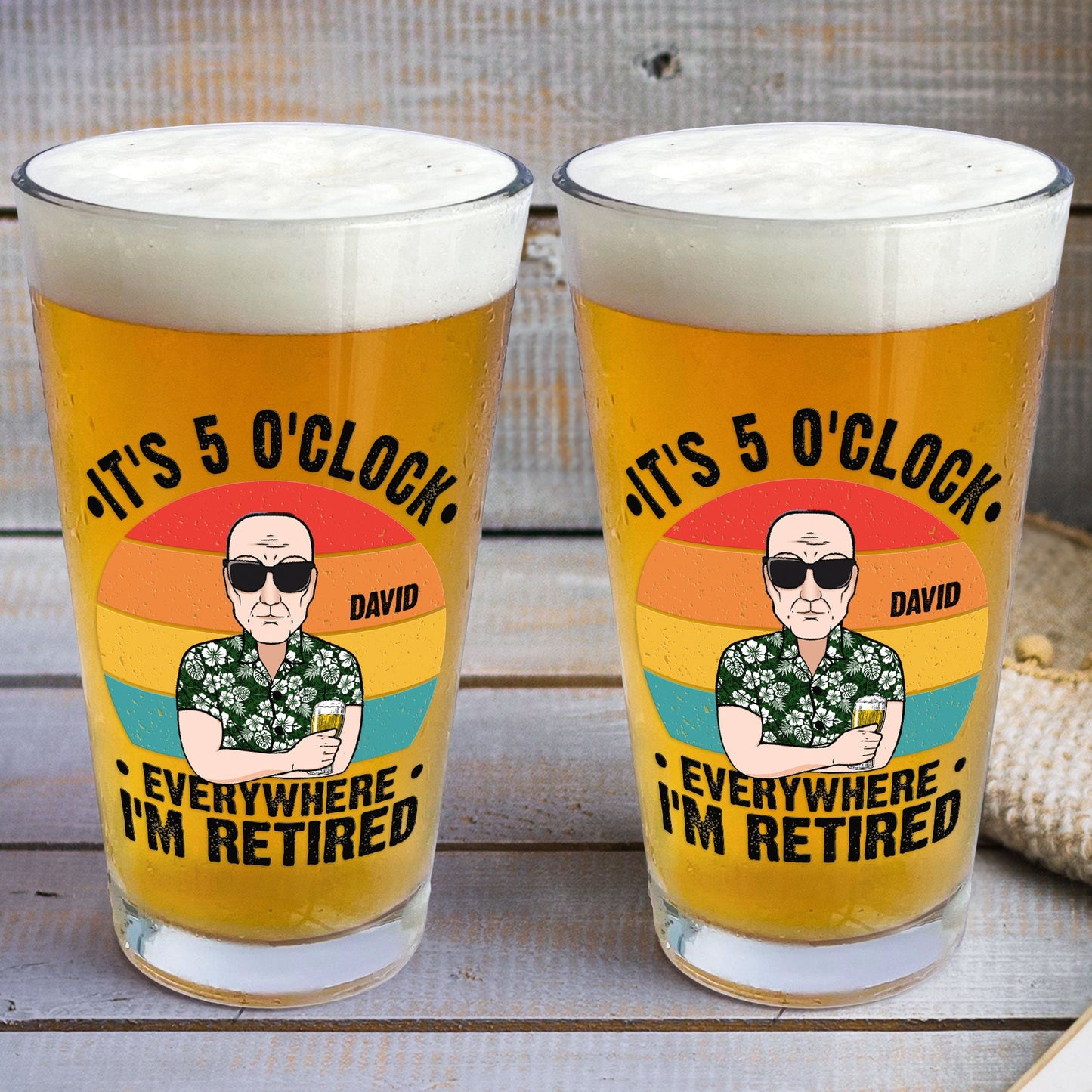 It's 5 O'Clock Everywhere I'm Retired - Personalized Beer Glass