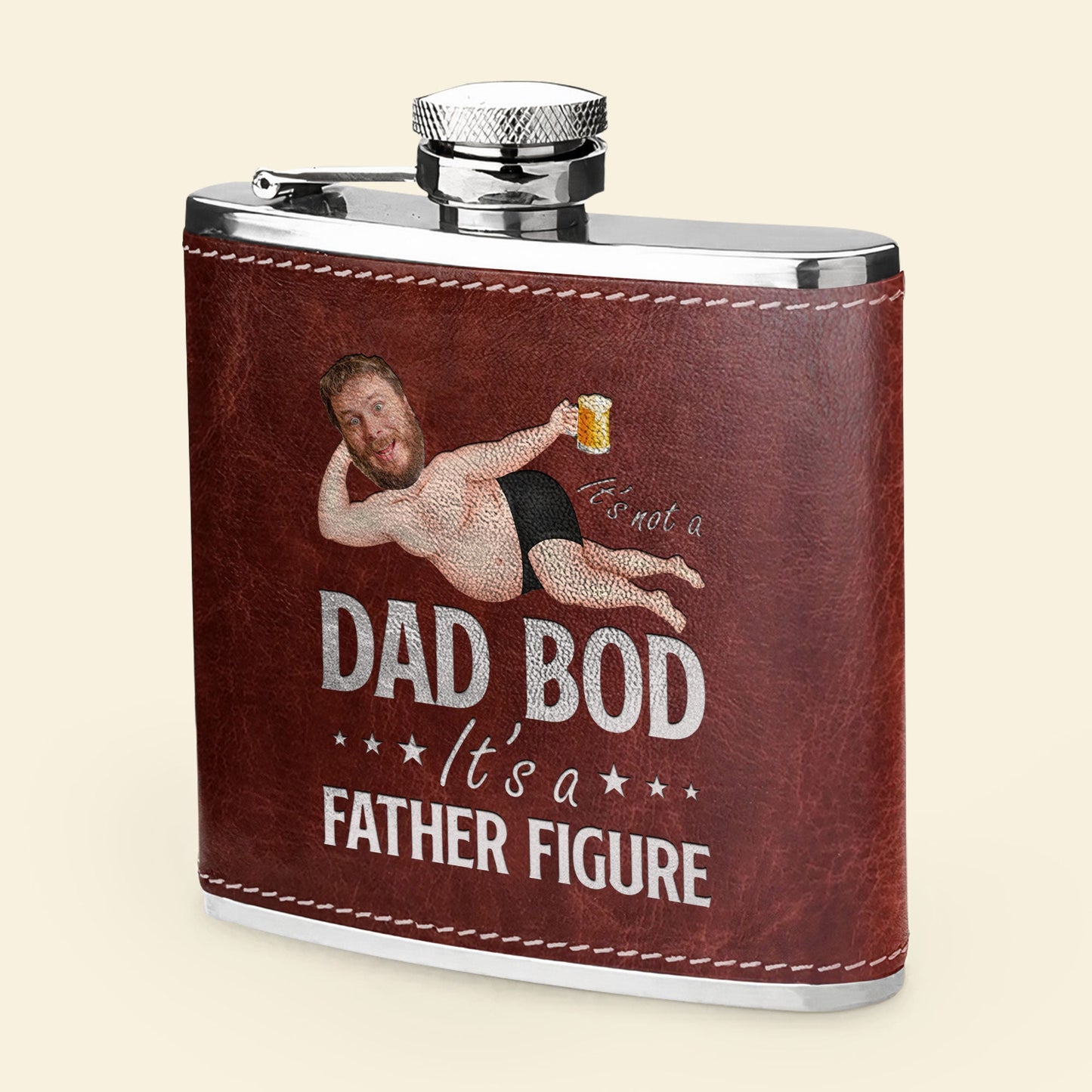 Its Not A Dad Bod It's A Father Figure Funny - Personalized Photo Leather Flask