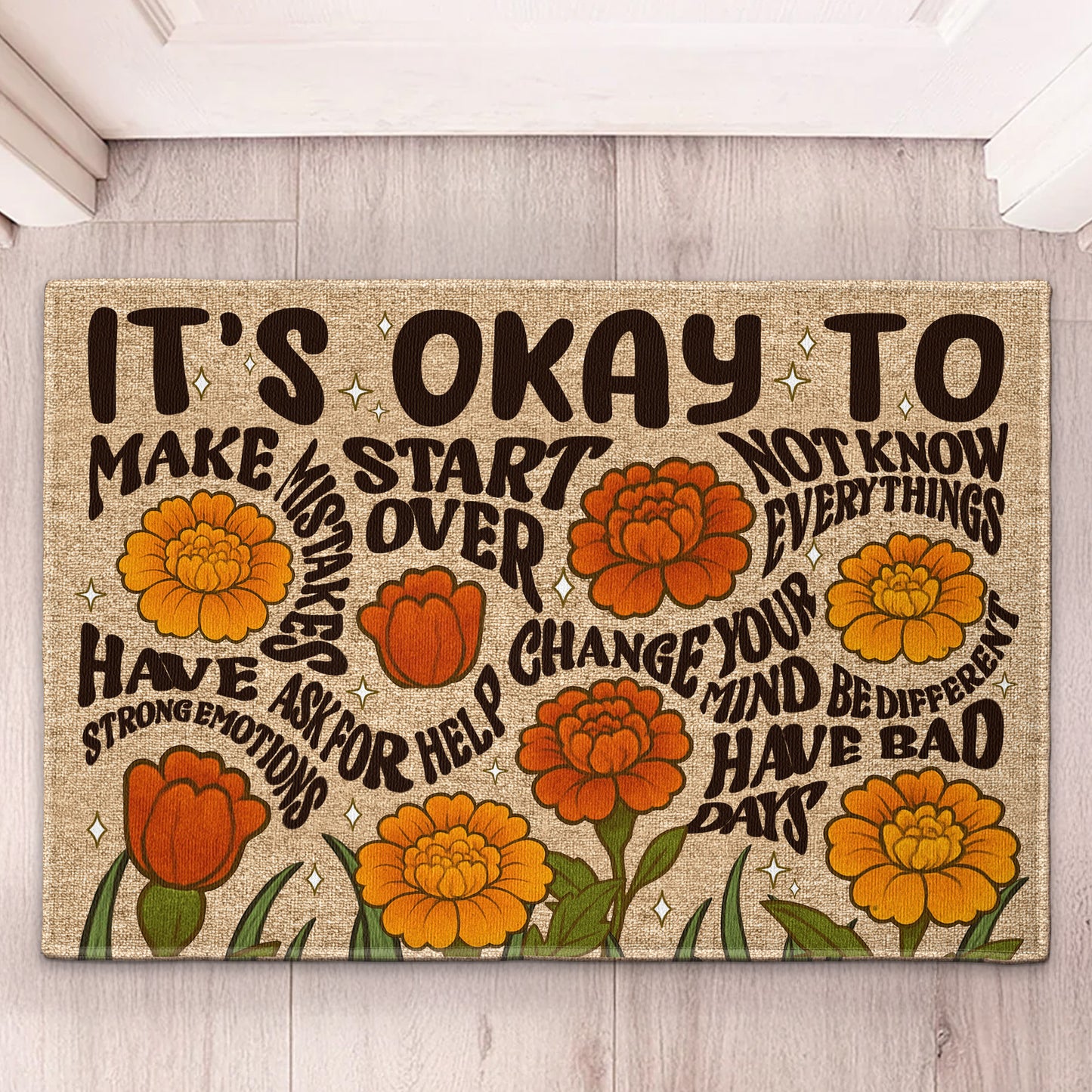 It's Okay To Floral Affirmation - Personalized Doormat