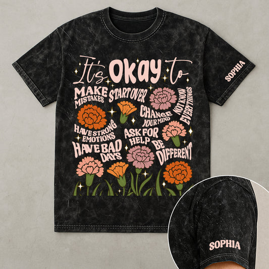 It's Okay To - Personalized Acid Wash T‑Shirt