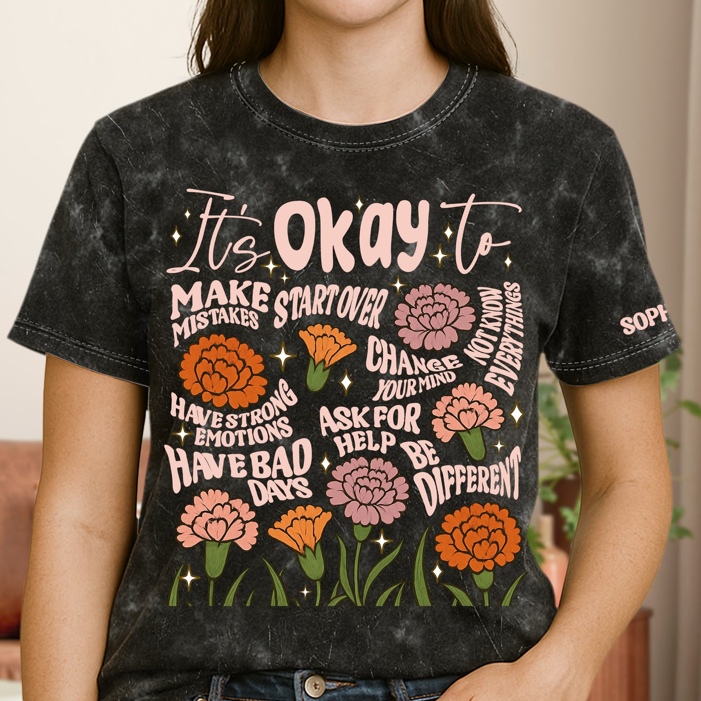It's Okay To - Personalized Acid Wash T‑Shirt