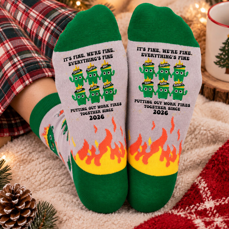 It's-Fine-We'Re-Fine-Everything's-Fine-Dumpsters-Fire-Coworker-Personalized-Socks-1