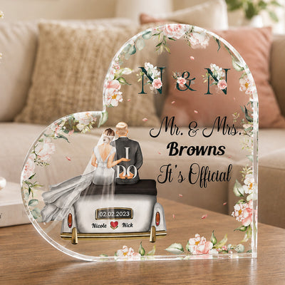 It's Official Mr. & Mrs. - Personalized Heart Shaped Acrylic Plaque