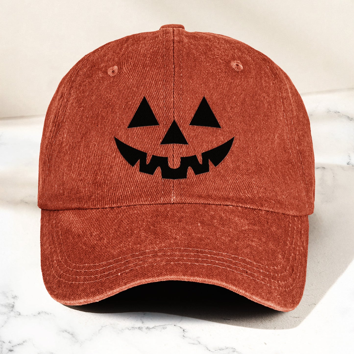 Jack-O'-Lantern Pumpkin Scary Halloween - Personalized Distressed Denim Cap