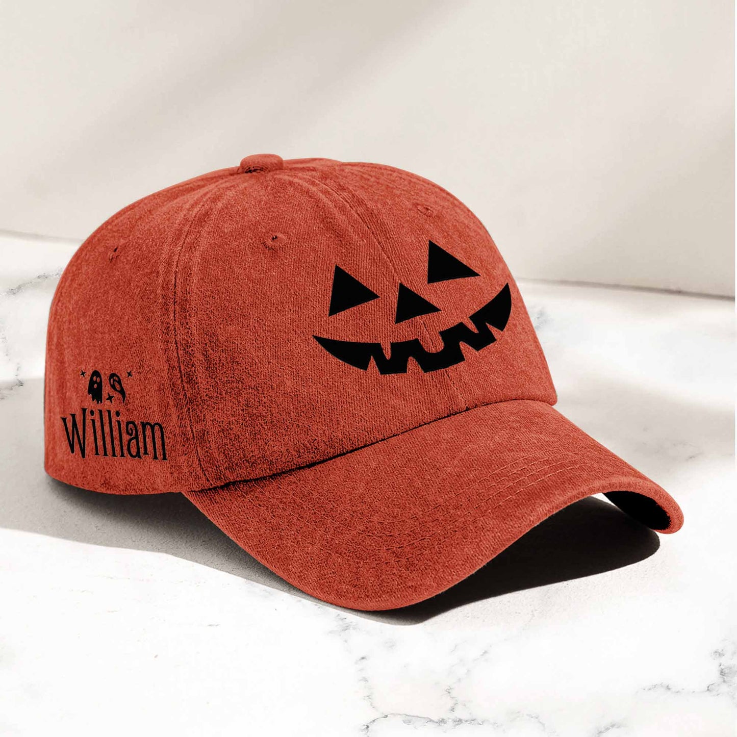 Jack-O'-Lantern Pumpkin Scary Halloween - Personalized Distressed Denim Cap