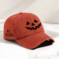 Jack-O'-Lantern Pumpkin Scary Halloween - Personalized Distressed Denim Cap